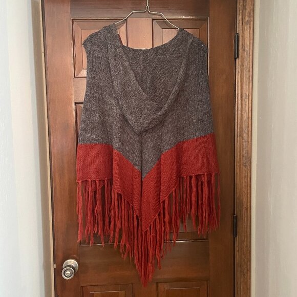 One Size H&M gray burnt orange alpaca-blend hooded poncho - Picture 3 of 10